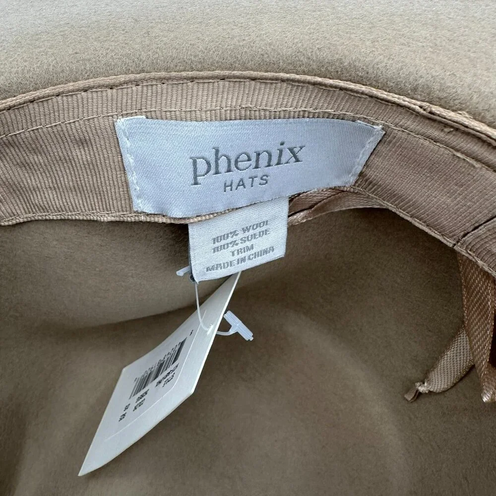 Phenix Women's Short Brim 100% Wool Suede Trim Fedora Hat, OSFM, Beige